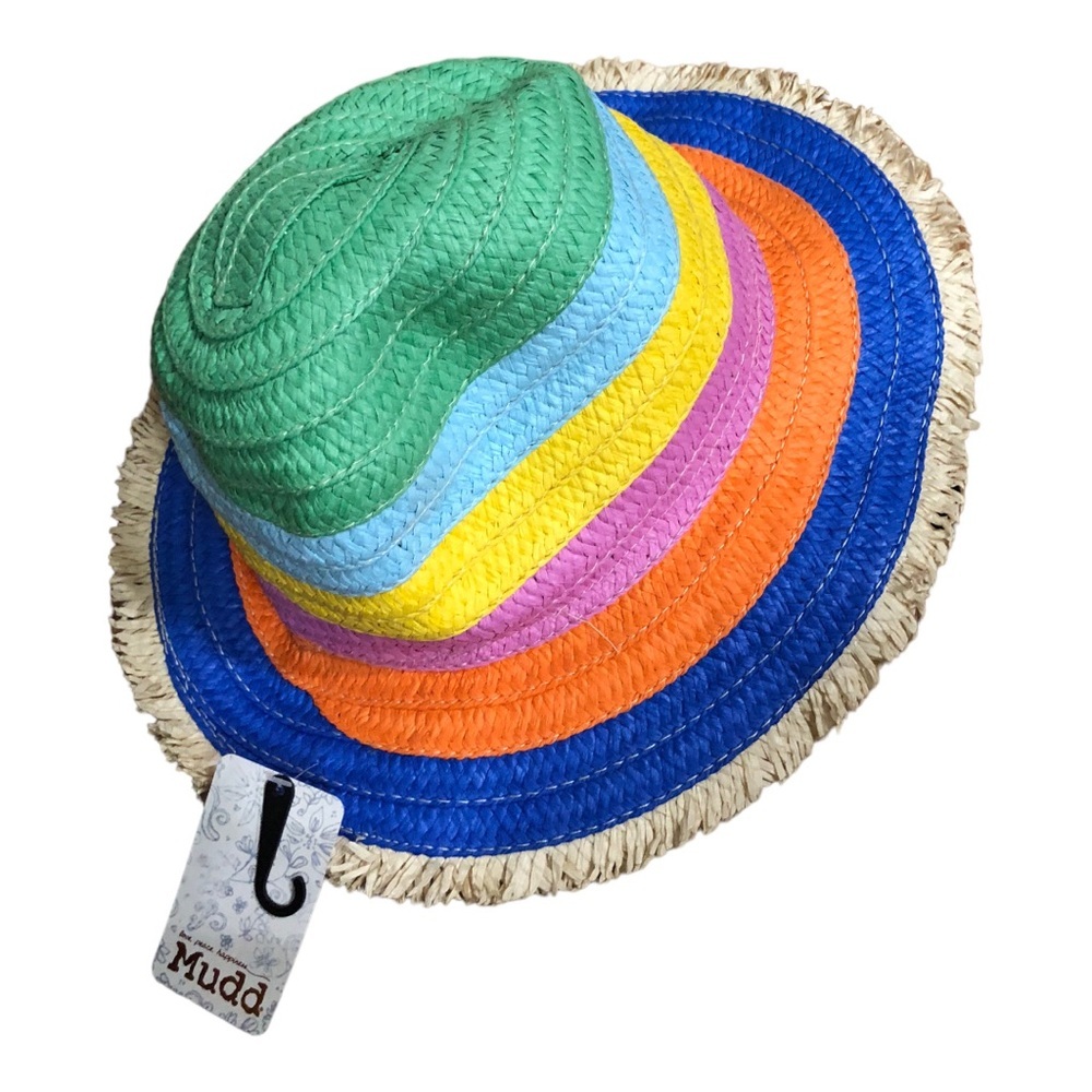 Mudd striped rainbow multicolored straw‎ raffia fedora hat new